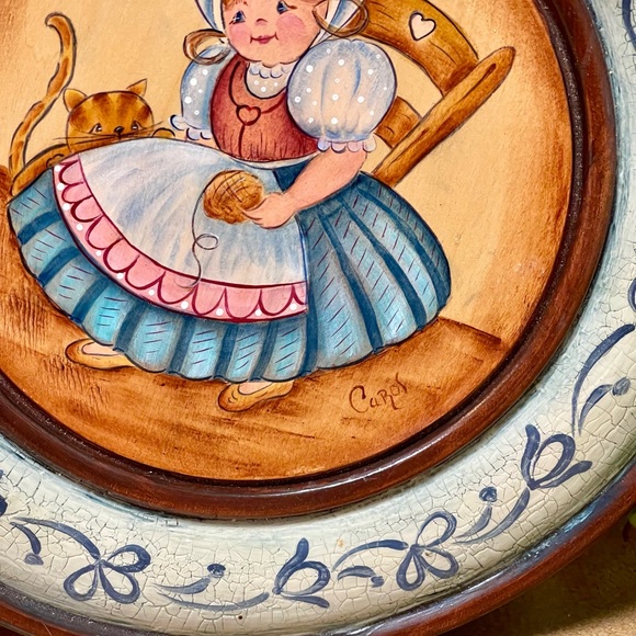Hand Painted Signed Wooden Folk Art Decorative Plate Vintage - Picture 10 of 11
